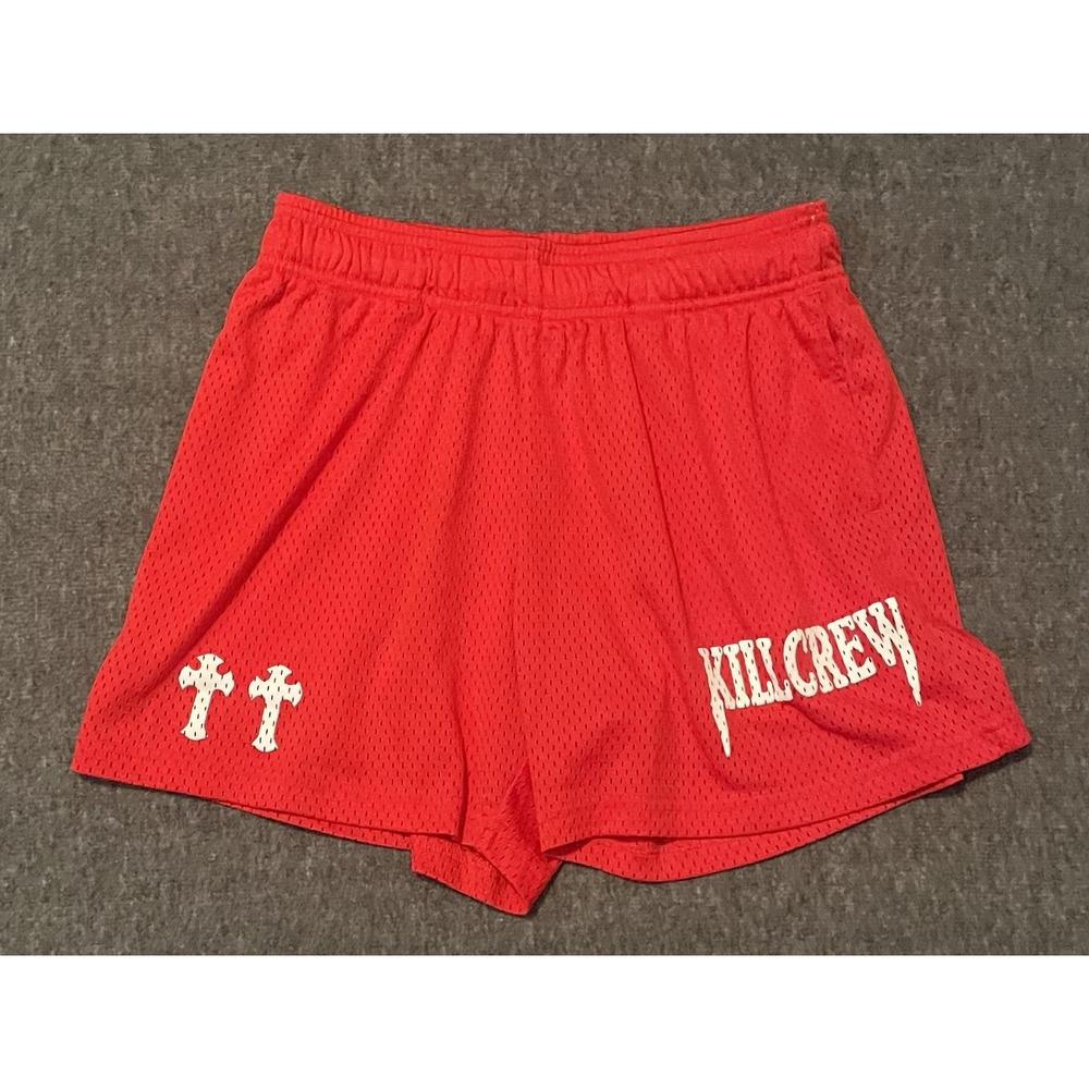 Kill Crew Mens Red Mesh Basketball Shorts XS Cross Graphic Athletic Gym Trunks